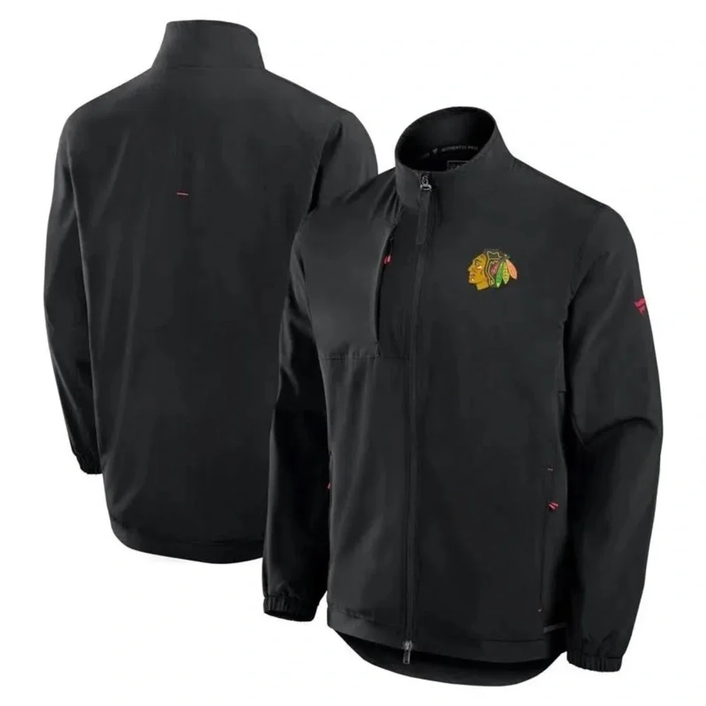 Chicago NHL Blackhawks men’s soft shell fleece lined black zip jacket Sz L